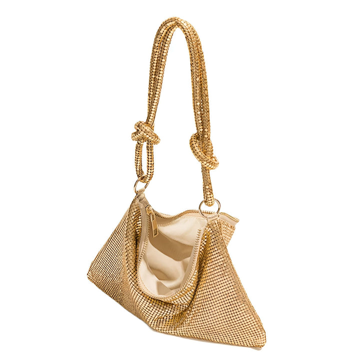 Sac pochette doré en maille avec anses nouées., 46194028642528,46194028675296,46194028708064