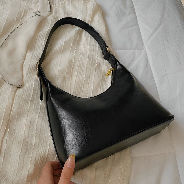 Sac porté épaule noir brillant avec zip doré, 46193942495456,46193942528224,46193942560992