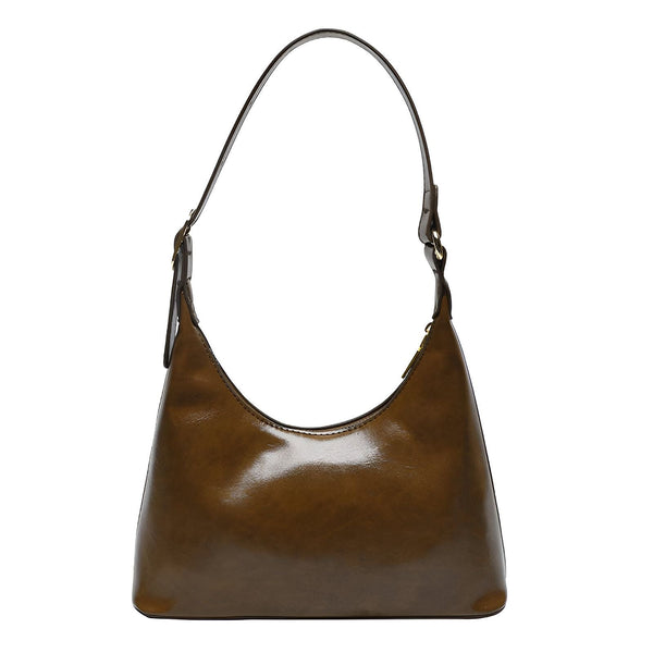 Sac à main porté épaule en cuir marron brillant., 46193942495456,46193942528224,46193942560992