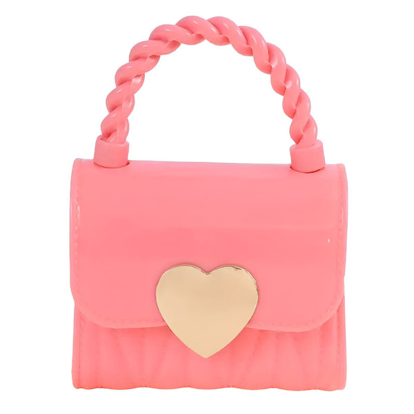 Petit sac à main rose avec anse torsadée et cœur doré., 46193989976288,46193990009056,46193990041824,46193990074592,46193990107360,46193990140128