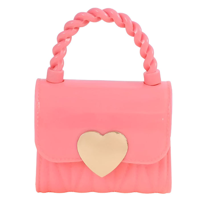 Petit sac à main rose avec anse torsadée et cœur doré., 46193989976288,46193990009056,46193990041824,46193990074592,46193990107360,46193990140128