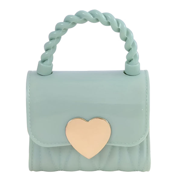 Petit sac à main vert menthe avec poignées torsadées et cœur doré., 46193989976288,46193990009056,46193990041824,46193990074592,46193990107360,46193990140128