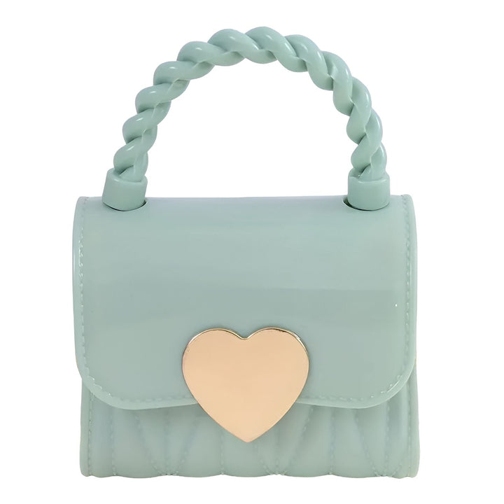 Petit sac à main vert menthe avec poignées torsadées et cœur doré., 46193989976288,46193990009056,46193990041824,46193990074592,46193990107360,46193990140128