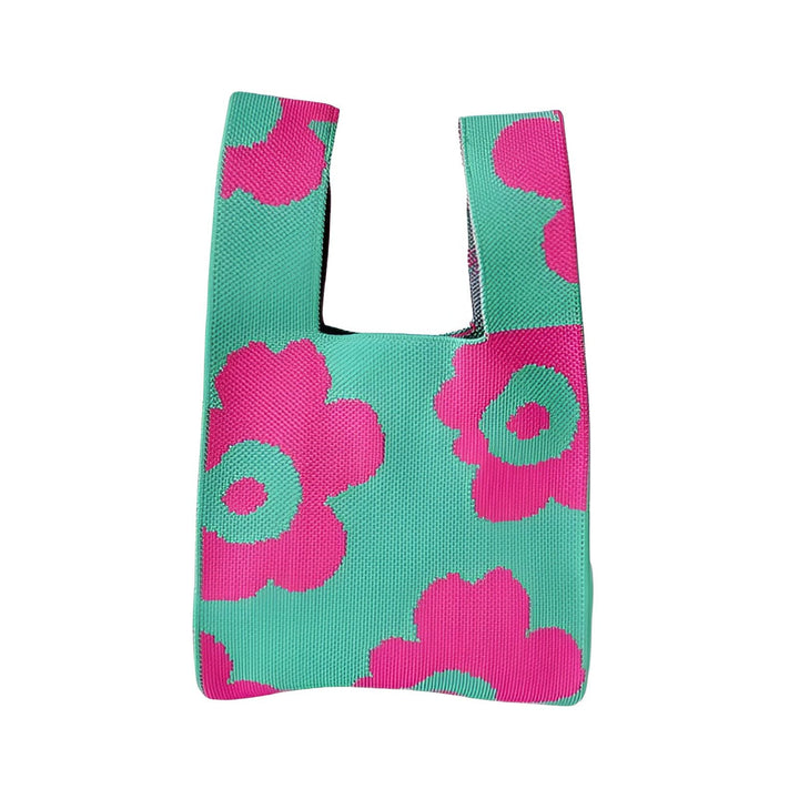 Sac fourre-tout vert sarcelle avec motif floral rose vif., 46193944363232,46193944396000,46193944428768