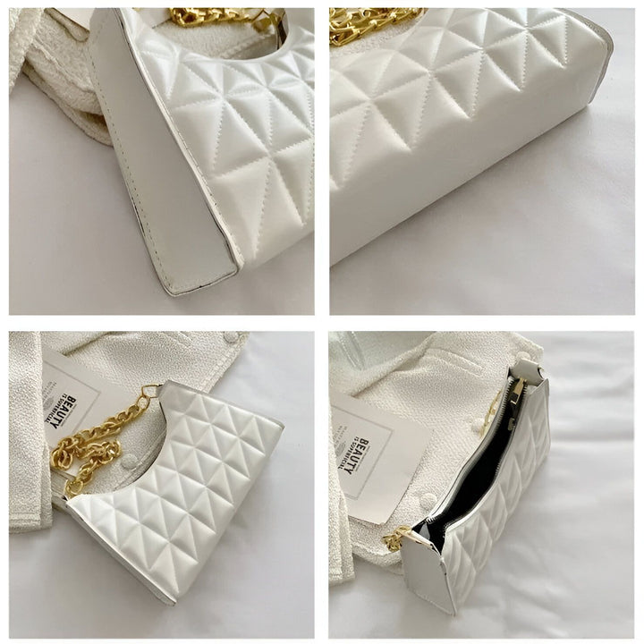 Sac à main blanc matelassé avec chaîne dorée, 46193937350880,46193937383648,46193937416416