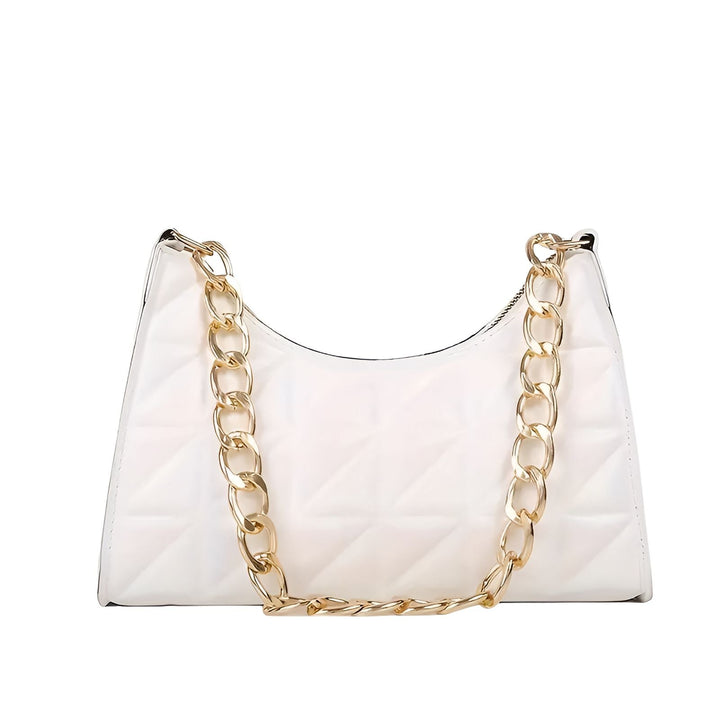 Sac à main blanc matelassé avec lanières chaîne dorée, 46193937350880,46193937383648,46193937416416