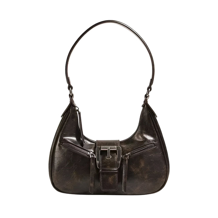 Sac à épaule marron foncé avec boucle et poches zippées, 46193944264928