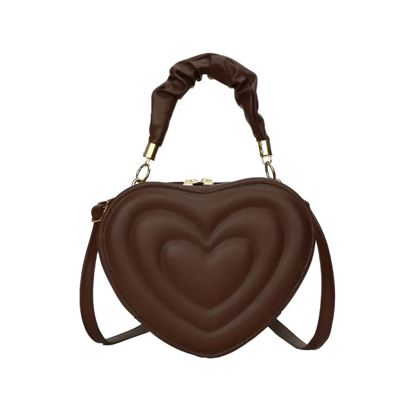 Sac en forme de cœur marron avec poignée froncée et bandoulière, 46193876402400,46193876435168,46193876467936,46193876500704