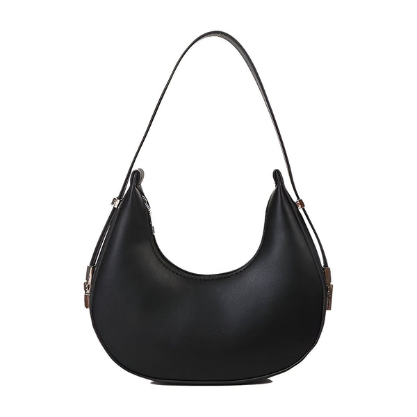 Sac à main noir en forme de croissant avec bandoulière., 46193940398304,46193940463840,46193940496608,46193940529376
