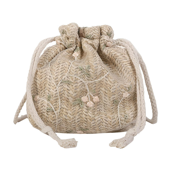 Sac bourse beige avec broderies florales et cordon coulissant., 46193944494304,46193944527072,46193944559840