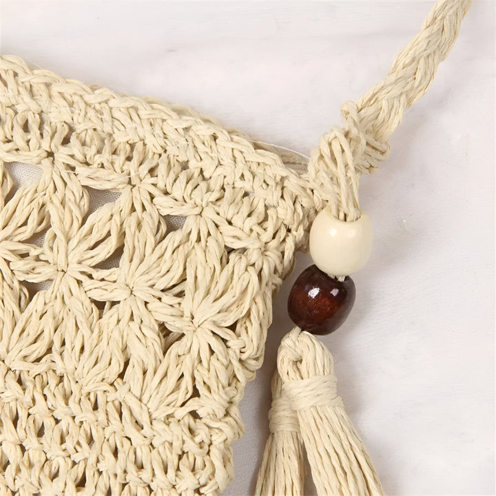 Sac en paille tressée avec perles et pompons, 46193924407520,46193924473056