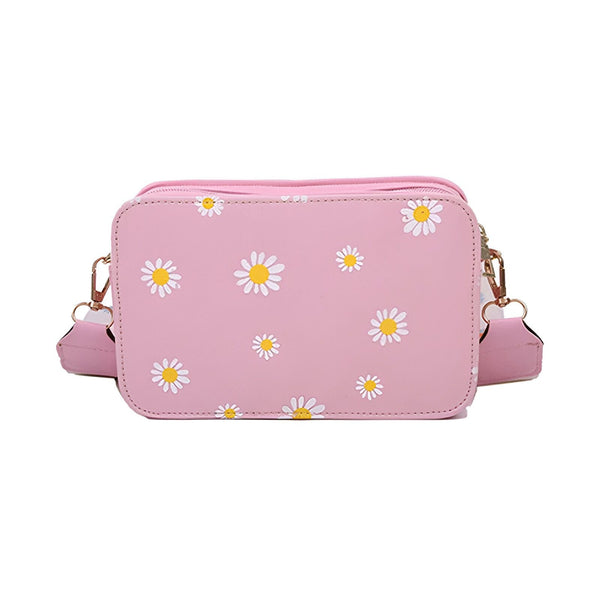 Sac bandoulière rose avec motif marguerites blanches., 46193876795616,46193876828384,46193876861152,46193876893920