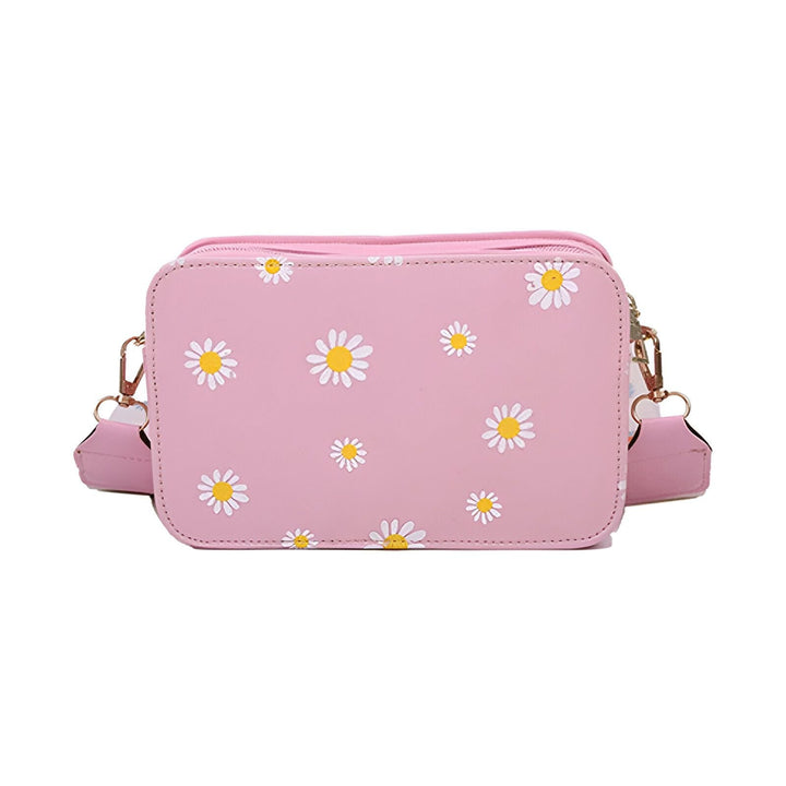 Sac bandoulière rose avec motif marguerites blanches., 46193876795616,46193876828384,46193876861152,46193876893920