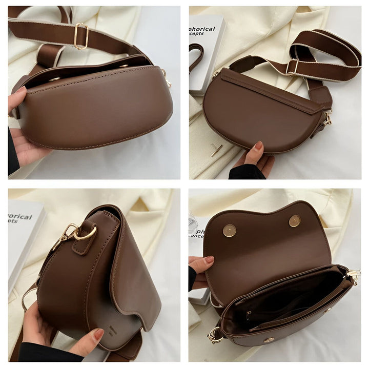 Sac bandoulière marron de forme demi-lune., 46194067079392,46194067112160,46194067144928