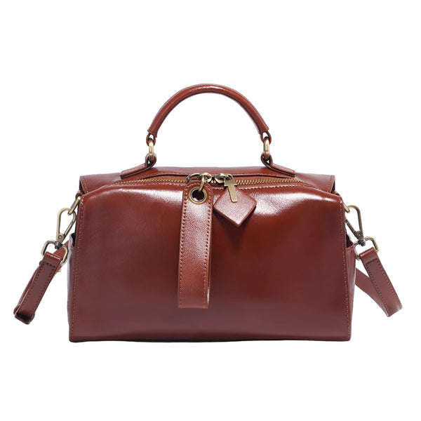 Sac à main en cuir marron avec poignées et bandoulière amovible, 46193860182240,46193860215008