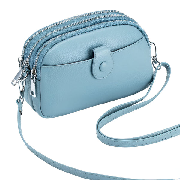 Petit sac bandoulière en cuir bleu clair à double zip et poche avant., 46194062459104,46194062491872,46194062524640,46194062557408,46194062590176