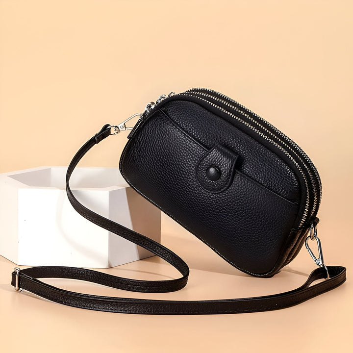 Sac bandoulière en cuir noir avec plusieurs fermetures éclair et poche avant, 46194062459104,46194062491872,46194062524640,46194062557408,46194062590176