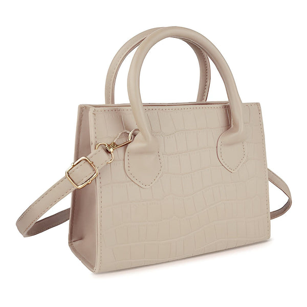 Mini sac à main beige croco avec anses et bandoulière amovible dorée, 46194066030816,46194066063584