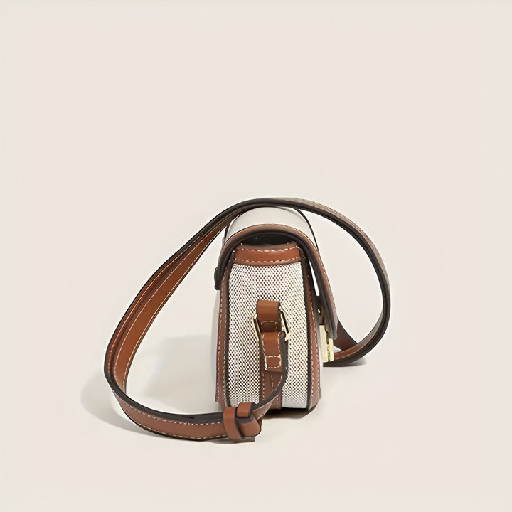 Sac bandoulière en toile beige et cuir marron, 46194068619488