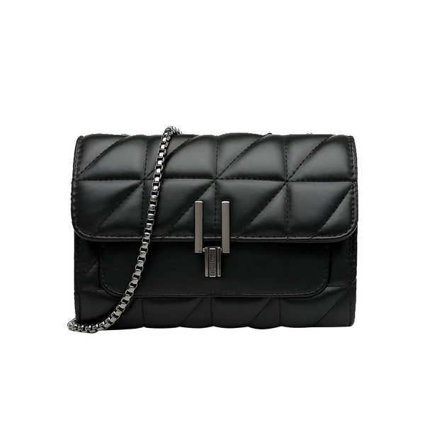 Sac bandoulière noir matelassé avec chaîne et fermoir argentés, 46193948950752,46193948983520