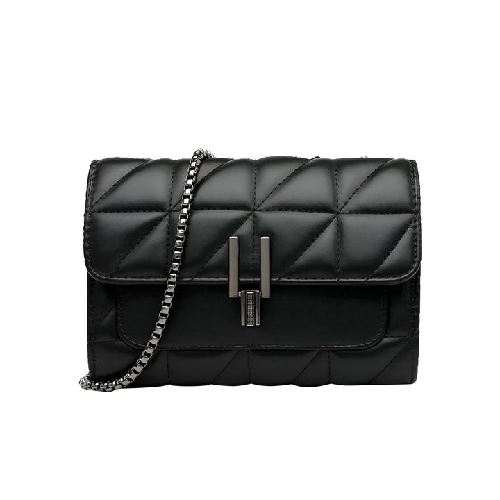 Sac bandoulière noir matelassé avec chaîne et fermoir argentés, 46193948950752,46193948983520