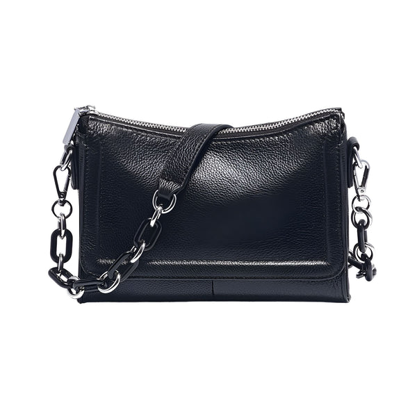 Sac bandoulière noir en cuir avec chaîne épaisse, 46193868505312