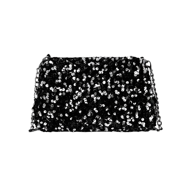 Pochette noire ornée de sequins noirs et argentés avec chaîne., 46194028216544,46194028249312,46194028282080,46194028314848