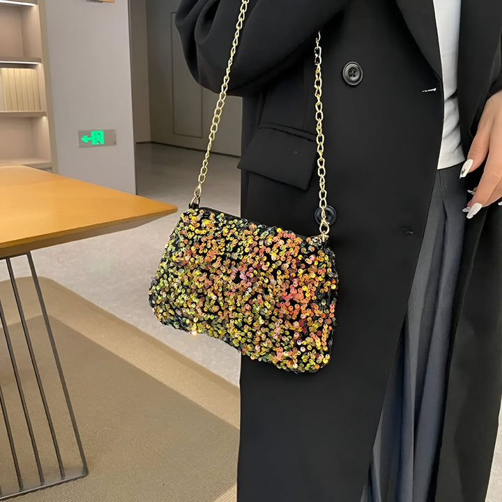 Sac pochette noir à paillettes multicolores et chaîne dorée, 46194028216544,46194028249312,46194028282080,46194028314848
