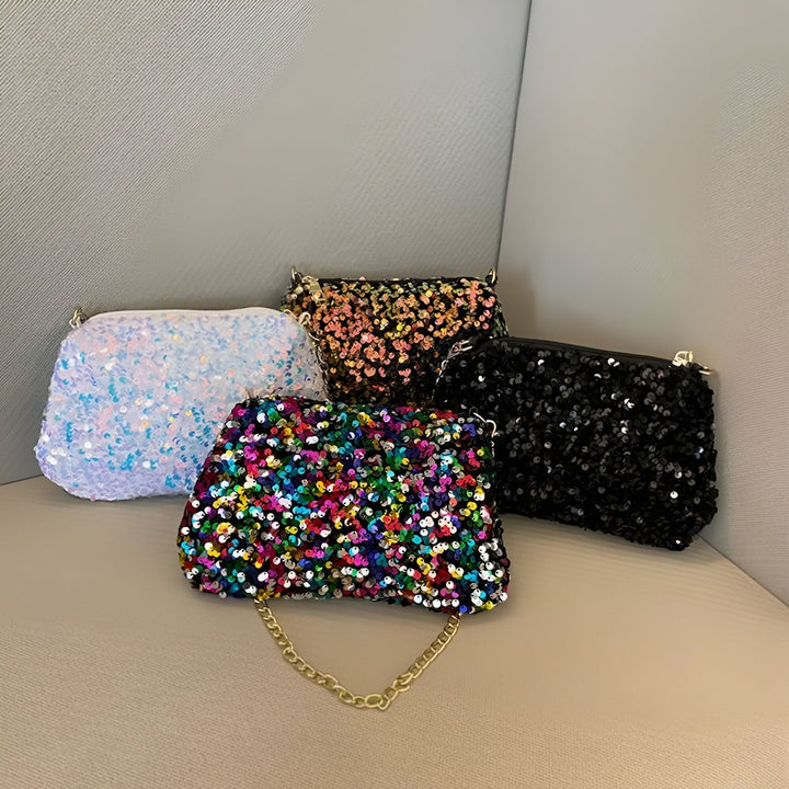 Pochettes de soirée scintillantes: blanc irisé, noir, multicolore et noir doré., 46194028216544,46194028249312,46194028282080,46194028314848