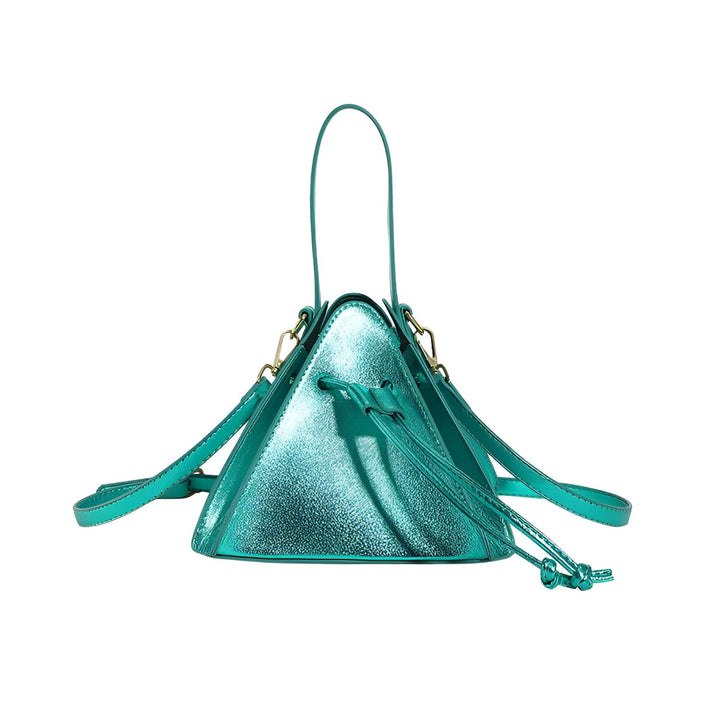 Sac à main vert métallisé en forme de triangle avec poignée et bandoulière, 46194018320608,46194018353376,46194018386144,46194018418912,46194018451680,46194018484448