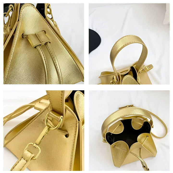 Sac doré triangulaire avec anse et cordon., 46194018320608,46194018353376,46194018386144,46194018418912,46194018451680,46194018484448