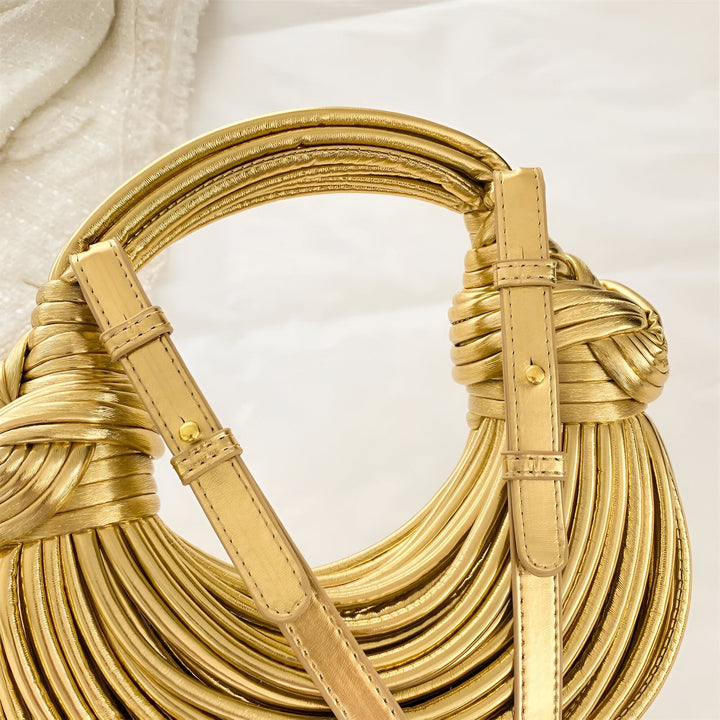 Sac à main doré, anse tressée et bandoulière, 46194034737376
