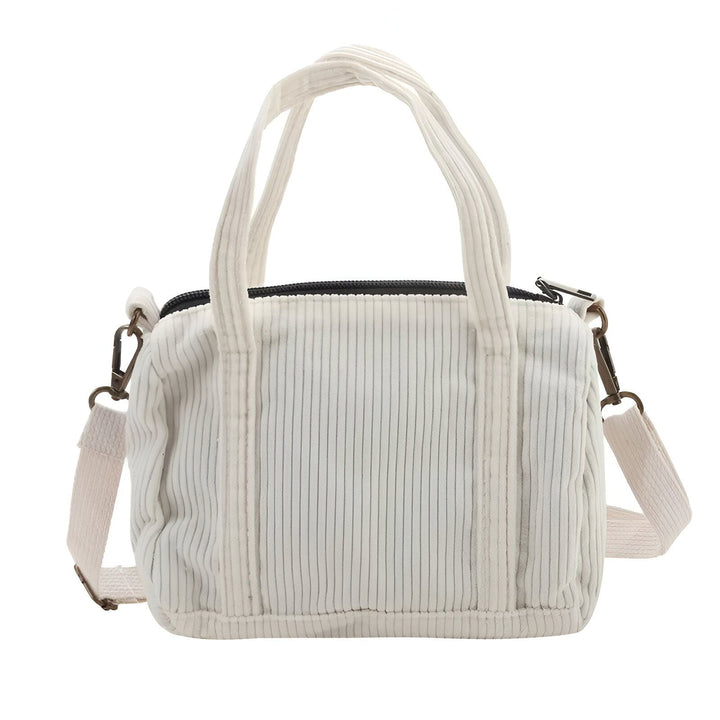 Petit sac à main blanc en velours côtelé avec poignées et bandoulière amovible., 46193960124640,46193960157408,46193960190176,46193960222944