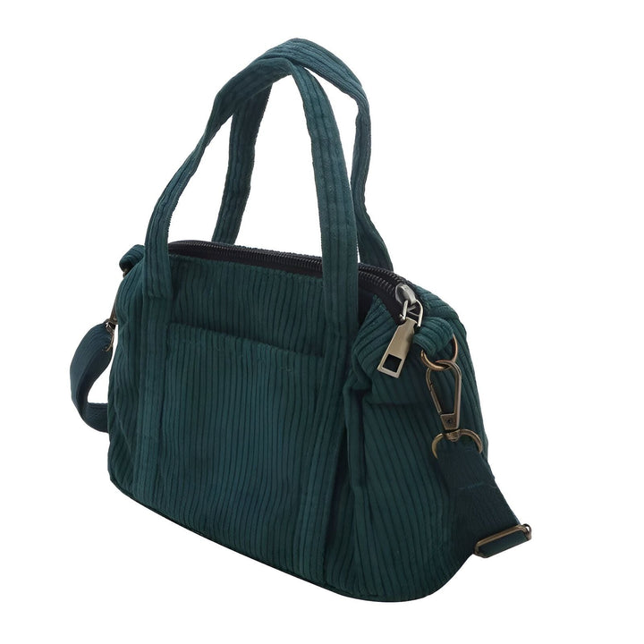 Sac à main vert foncé en velours côtelé avec anses et bandoulière., 46193960124640,46193960157408,46193960190176,46193960222944