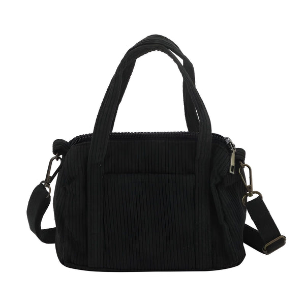 Sac noir en velours côtelé avec anses et bandoulière, 46193960124640,46193960157408,46193960190176,46193960222944