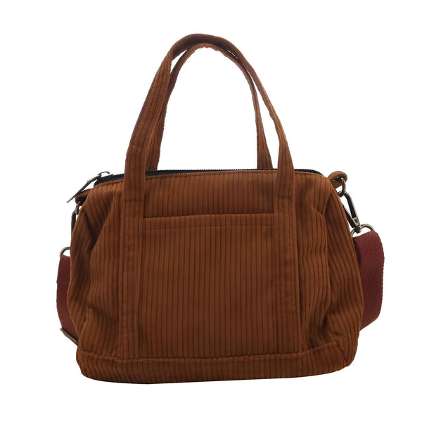 Sac à main cabas en velours côtelé marron avec anses et bandoulière., 46193960124640,46193960157408,46193960190176,46193960222944