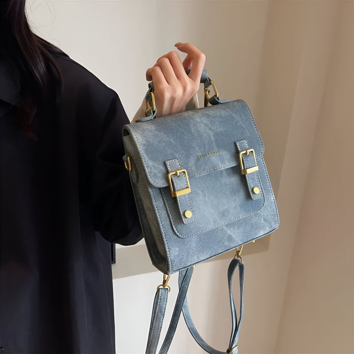 Sac à main structuré bleu vieilli avec boucles dorées, 46193901863136,46193901895904,46193901928672