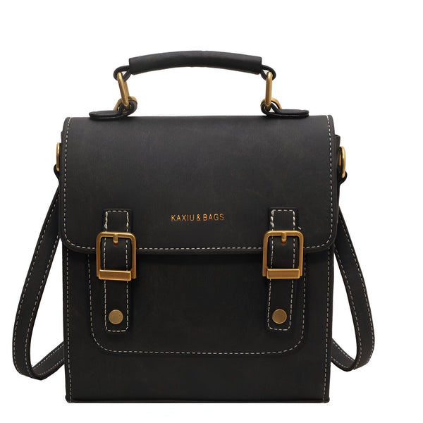 Sac à bandoulière noir Kaxiu & Bags, boucles dorées, coutures blanches., 46193901863136,46193901895904,46193901928672