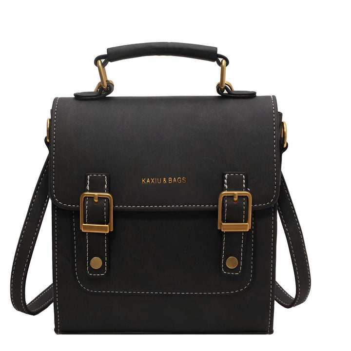 Sac à bandoulière noir Kaxiu & Bags, boucles dorées, coutures blanches., 46193901863136,46193901895904,46193901928672