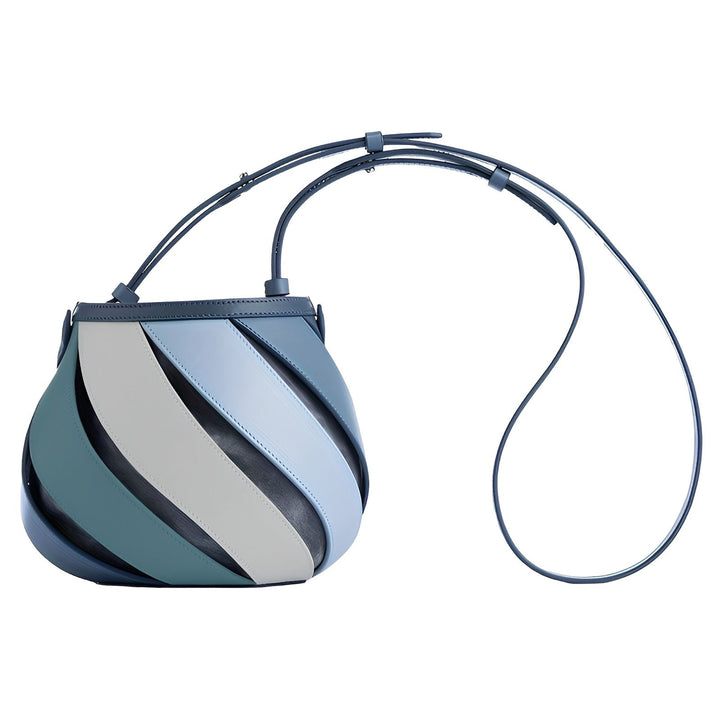 Sac bandoulière design à bandes bleues, grises et blanches en spirale., 46193872994528,46193873027296,46193873060064,46193873092832