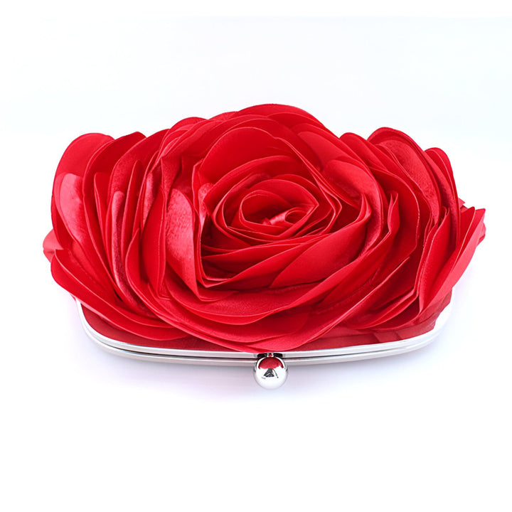 Pochette de soirée rouge avec une rose en tissu sur le dessus, 46193926209760,46193926242528,46193926275296,46193926308064,46193926340832,46193926373600,46193926406368