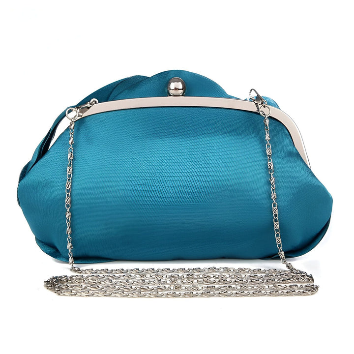 Sac pochette sarcelle avec fermoir supérieur et bandoulière chaîne argentés, 46193926209760,46193926242528,46193926275296,46193926308064,46193926340832,46193926373600,46193926406368