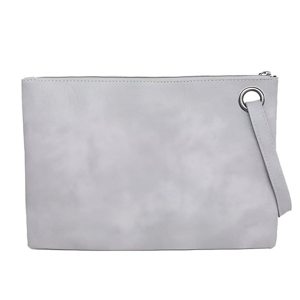 Pochette grise en cuir avec fermeture éclair et dragonne, 46194019270880,46194019303648,46194019336416,46194019369184,46194019401952