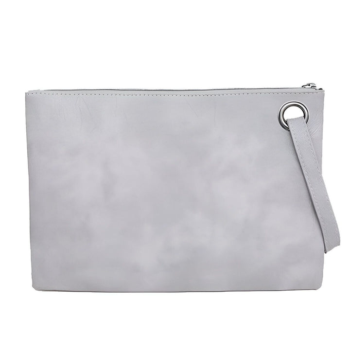 Pochette grise en cuir avec fermeture éclair et dragonne, 46194019270880,46194019303648,46194019336416,46194019369184,46194019401952