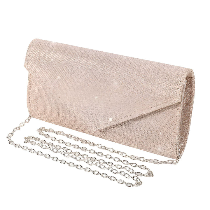 Pochette de soirée champagne pailletée avec chaîne argentée., 46194029002976,46194029035744,46194029068512,46194029101280,46194029134048