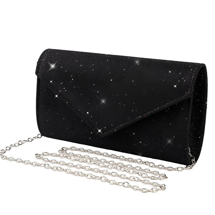 Pochette de soirée noire brillante avec chaîne argentée, 46194029002976,46194029035744,46194029068512,46194029101280,46194029134048