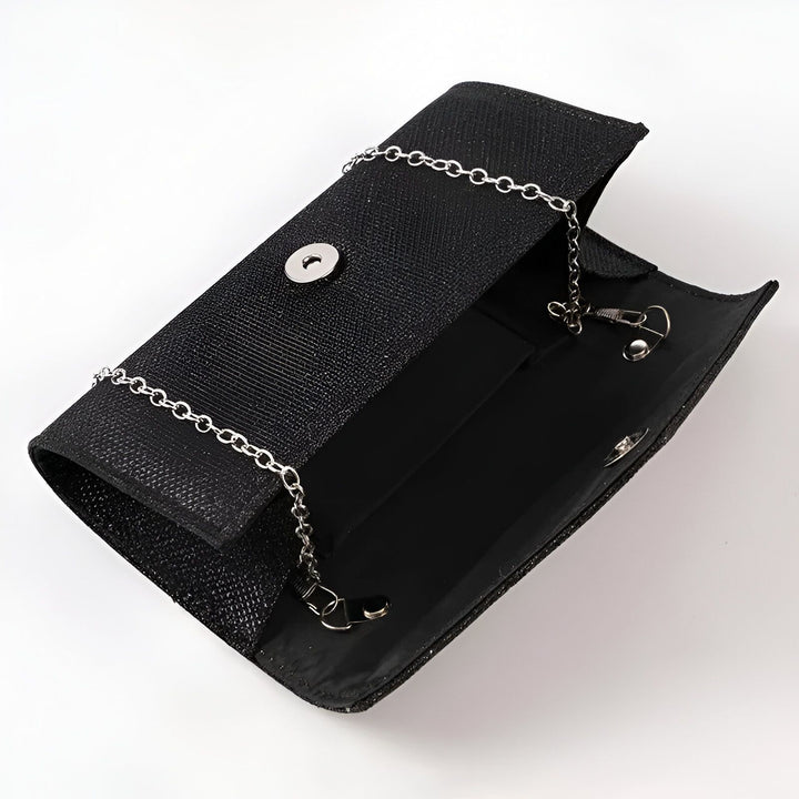 Pochette de soirée noire ouverte avec chaîne argentée, 46194029002976,46194029035744,46194029068512,46194029101280,46194029134048