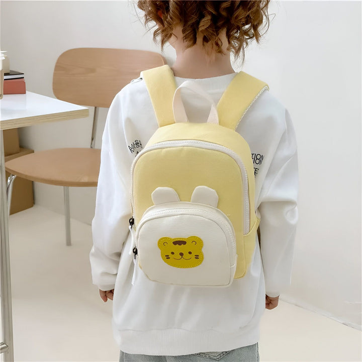 Sac à dos enfant jaune avec oreilles et tête de tigre sur la poche avant., 46193975787744,46193975820512,46193975853280,46193975886048