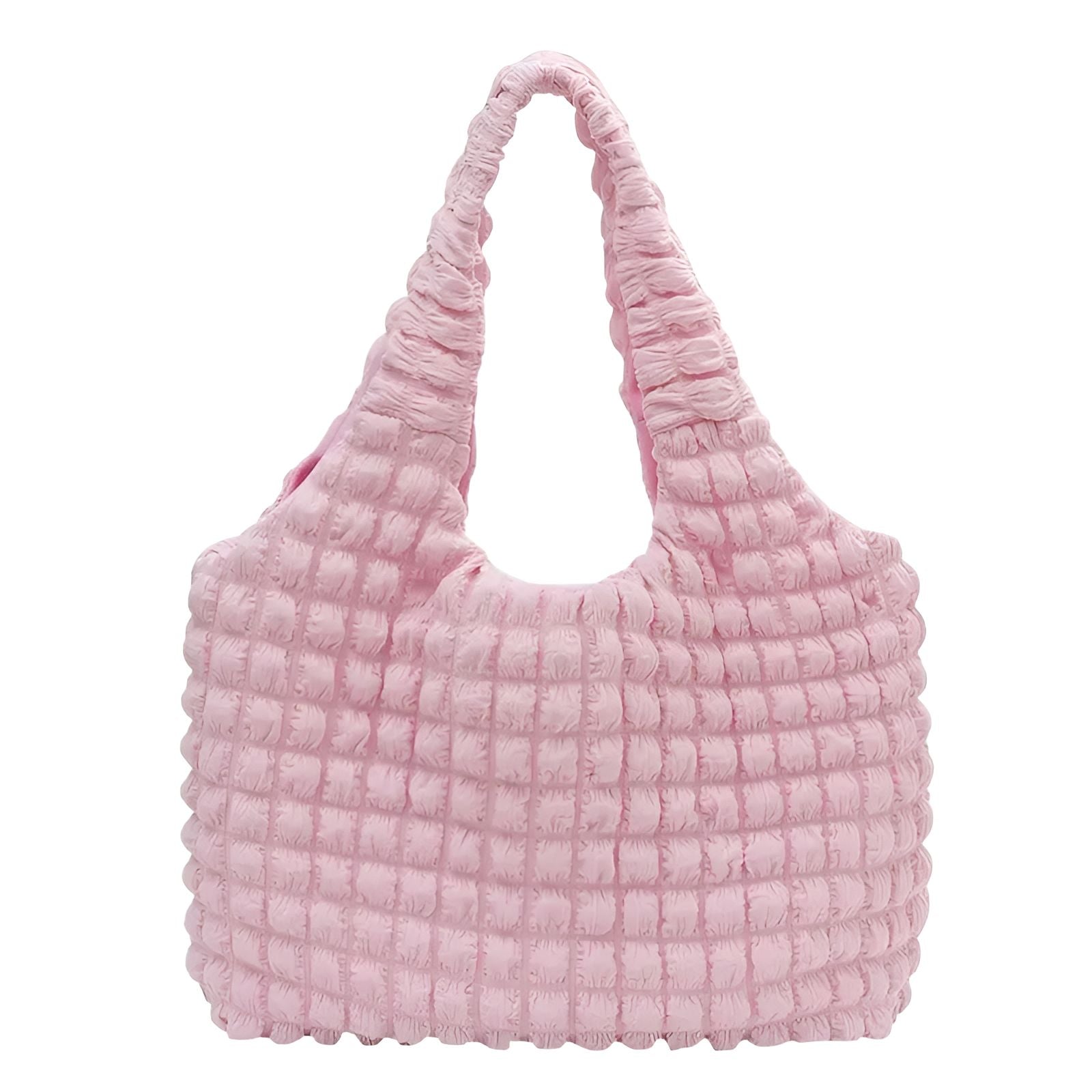 Sac à main rose en tissu bouffant.