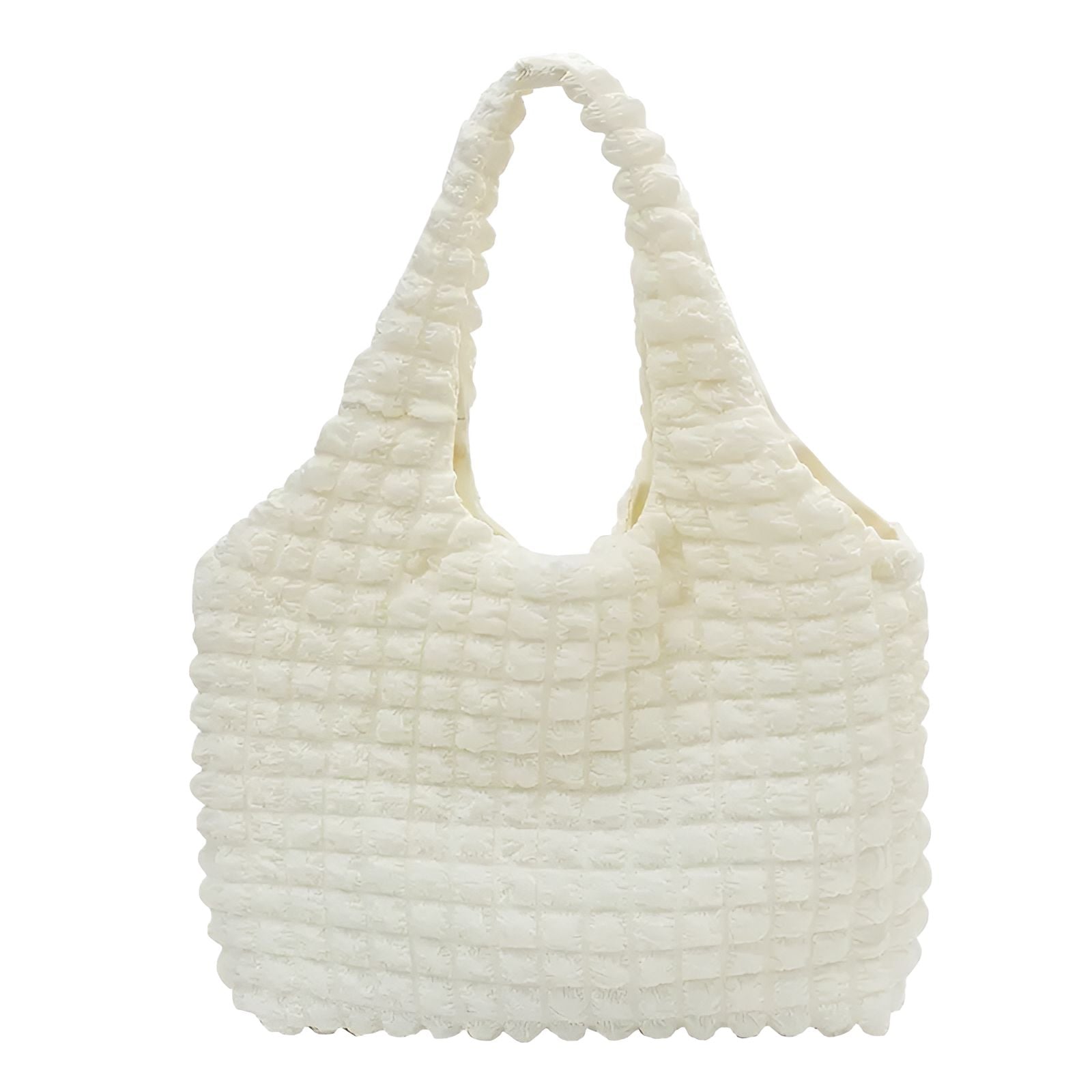 Sac à main blanc en fourrure bouclée.